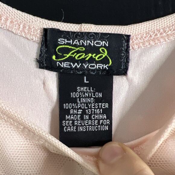 Shannon Ford New York 3/4 Sleeve Size L Blouse Sheer Polka Dot Pink Asymmetrical - Picture 3 of 7